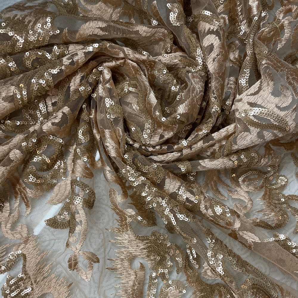 4yds Gold Sequin Embroidered Mesh Fabric ✨